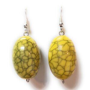 Yellow Crackle Large Oblong Earrings